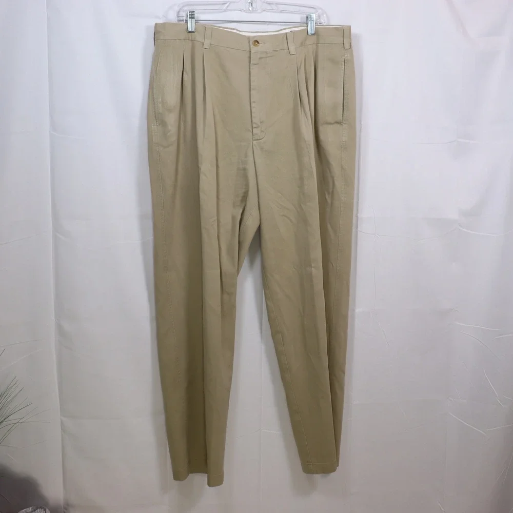 Daniel Cremieux Collection Chino Pants 38x32 Khaki Mens Pleated Cotton Casual